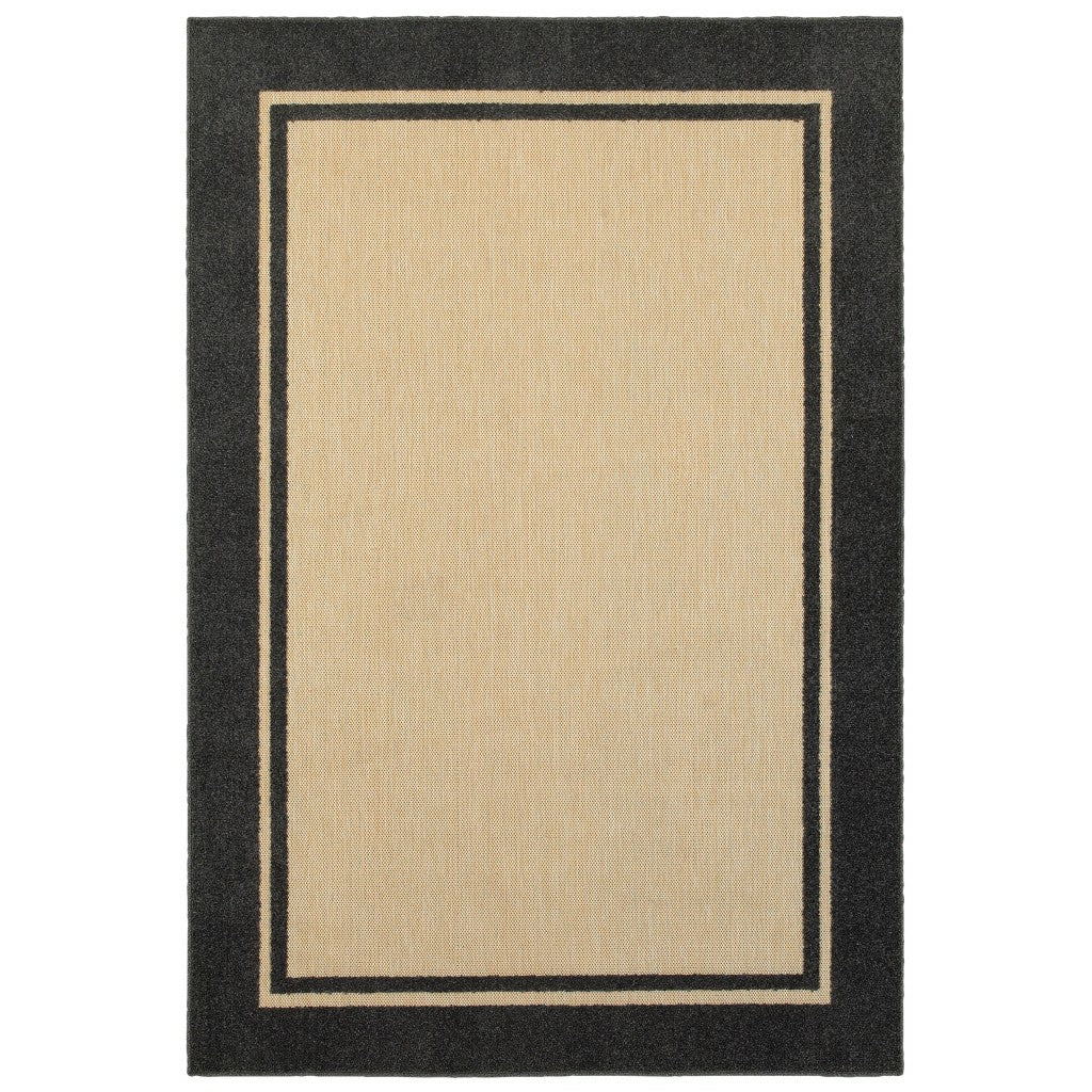 6' x 9' Sand and Black Border Indoor Outdoor Area Rug