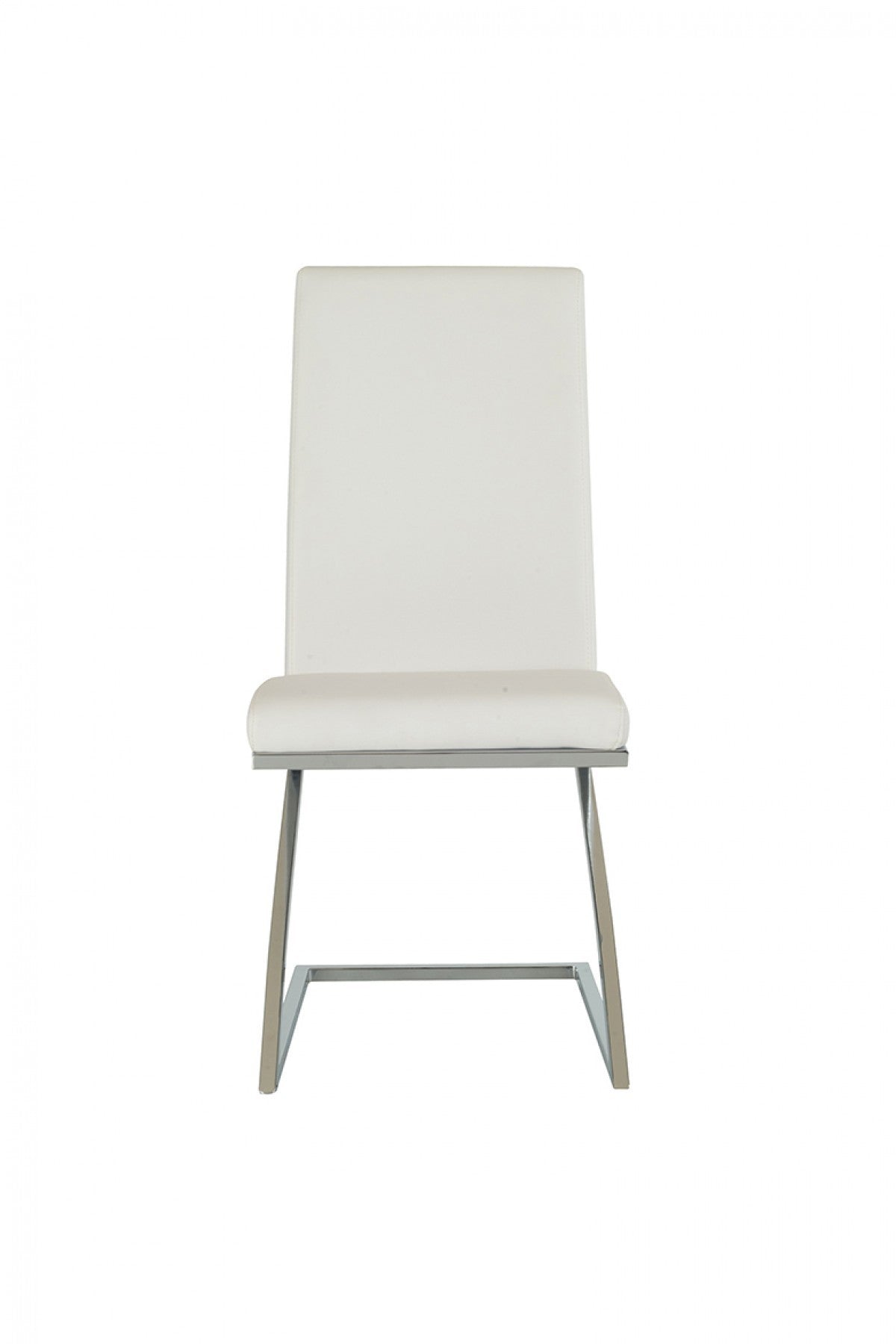 Set of 2 Modern White Faux Leather and Chrome Dining Chairs