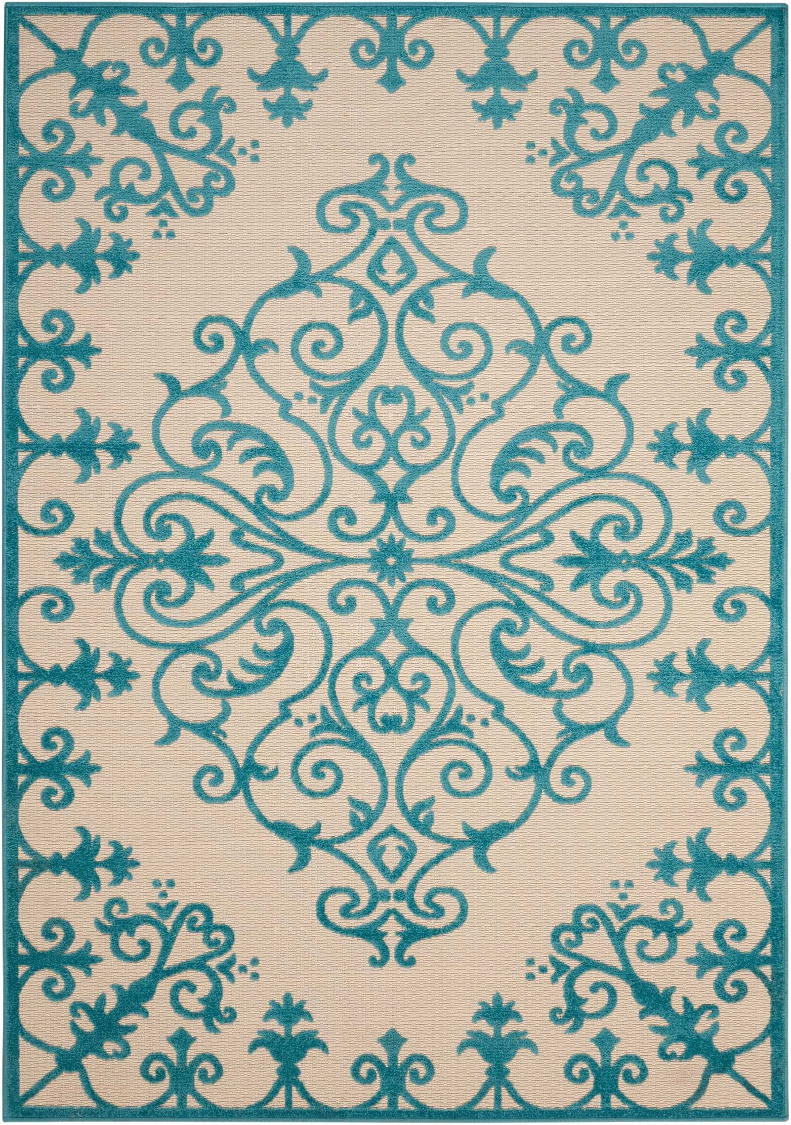 4’ x 6’ Aqua Medallion Indoor Outdoor Area Rug