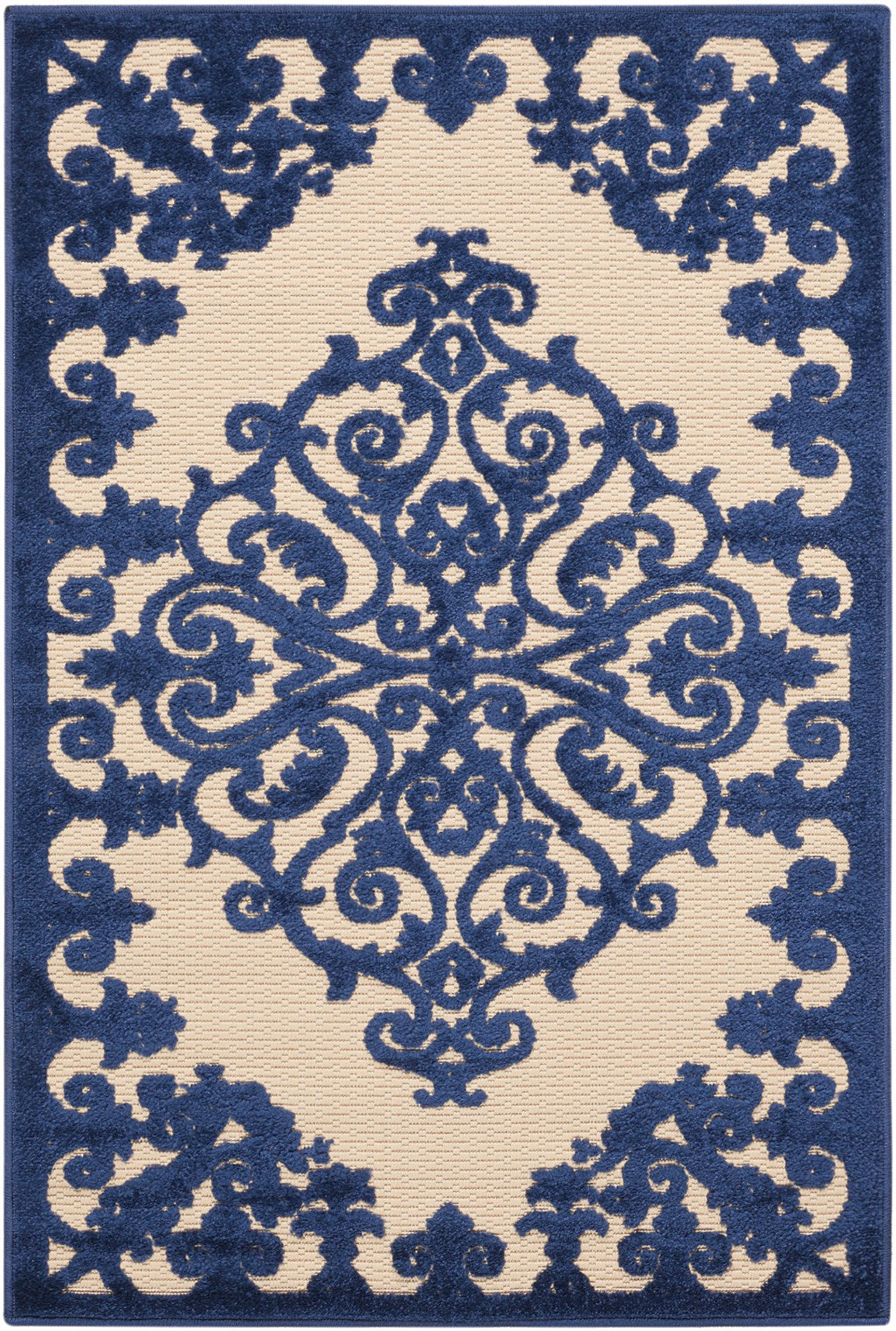 3’ x 4’ Navy Medallion Indoor Outdoor Area Rug