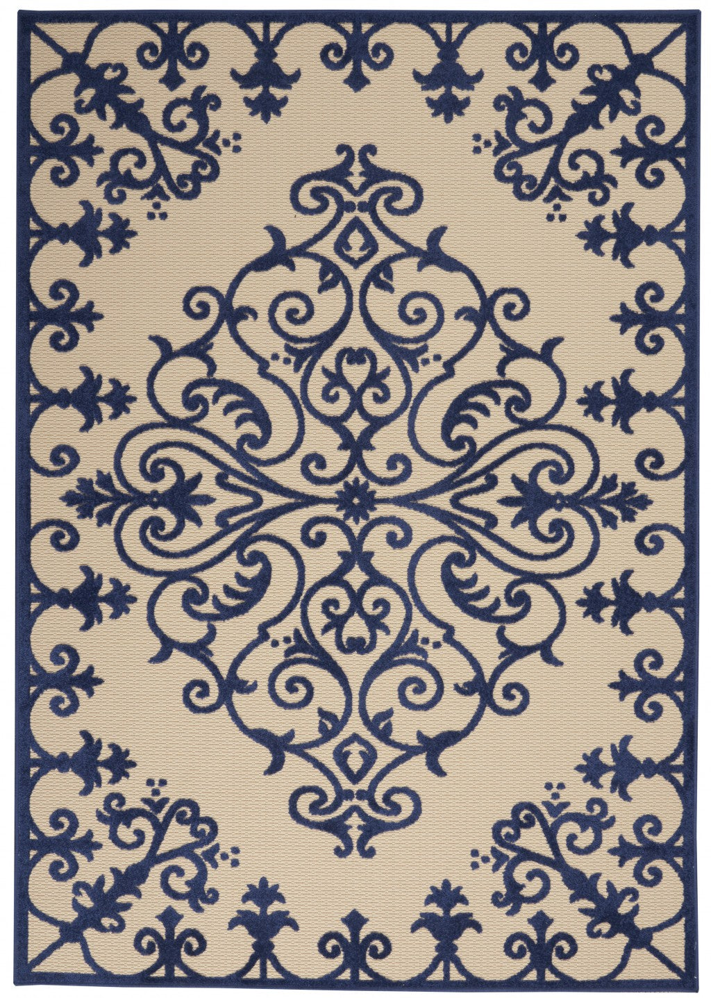 5’ x 8’ Navy Medallion Indoor Outdoor Area Rug