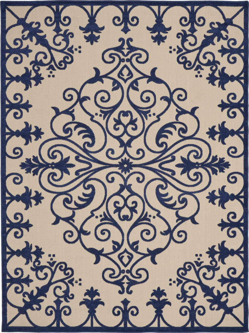 8’ x 11’ Navy Medallion Indoor Outdoor Area Rug