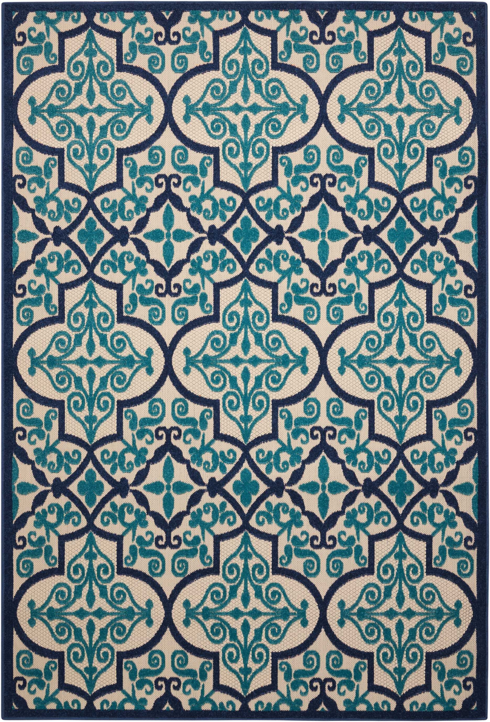 4’ x 6’ Navy and Beige Trellis Indoor Outdoor Area Rug