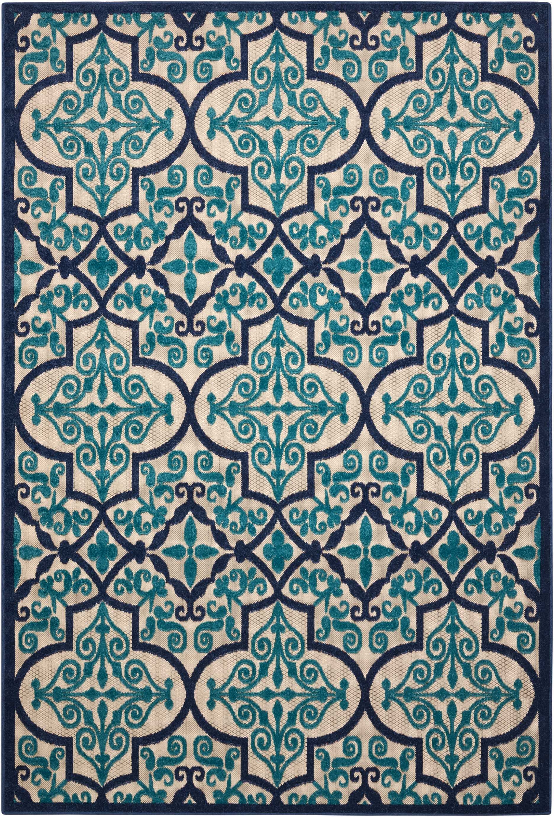 5’ x 8’ Navy and Beige Trellis Indoor Outdoor Area Rug