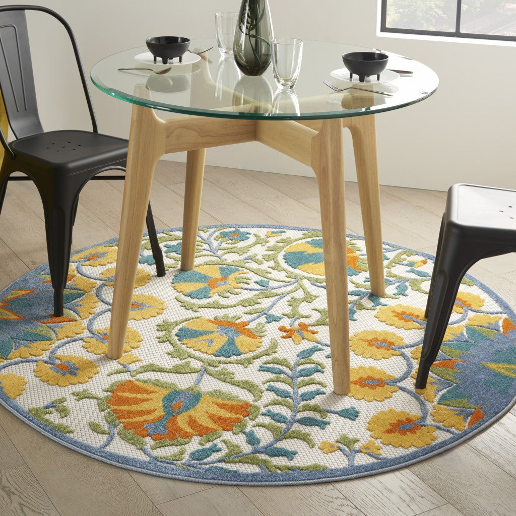 5' Round Multi Medallion Indoor Outdoor Area Rug