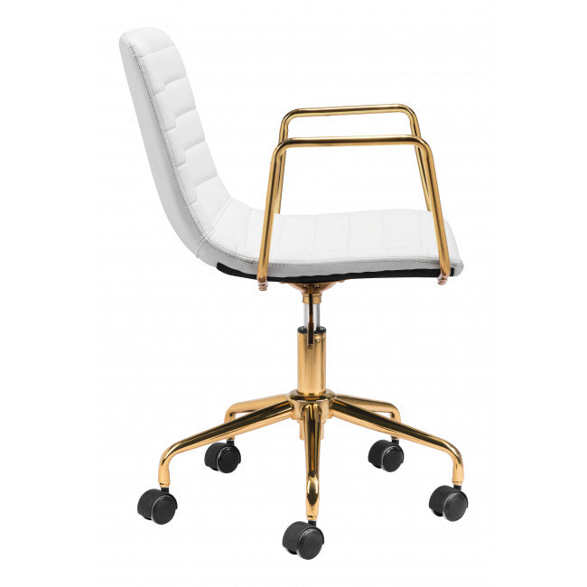 White and Gold Rolling Swivel Office Chair