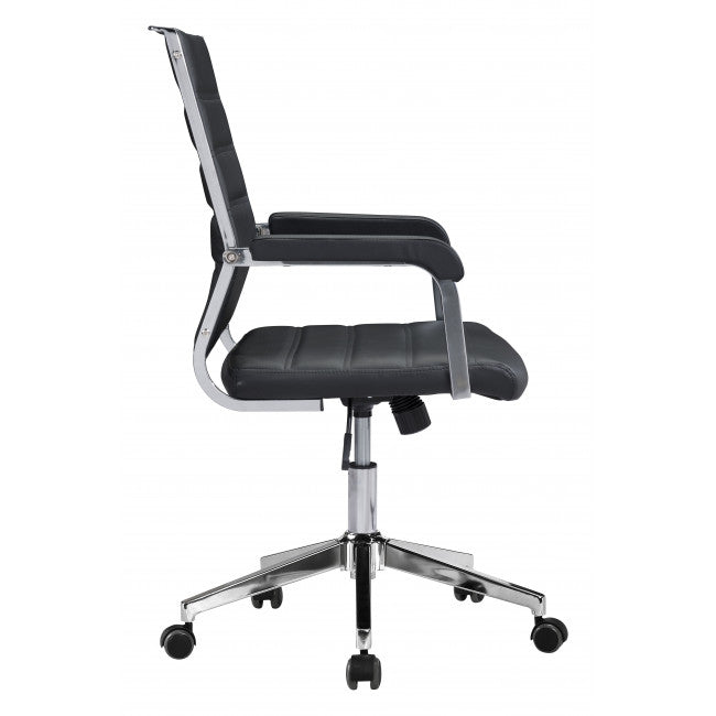 Black Channeled Faux Leather Rolling Office Chair