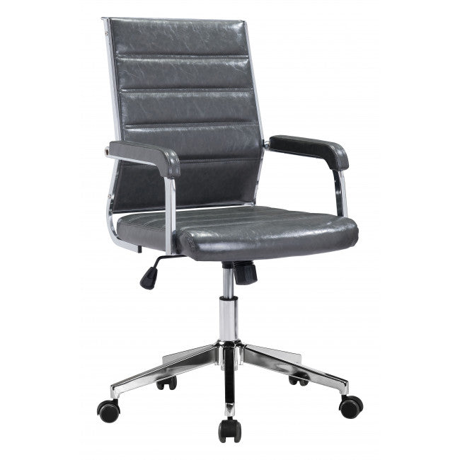 Gray Channeled Faux Leather Rolling Office Chair