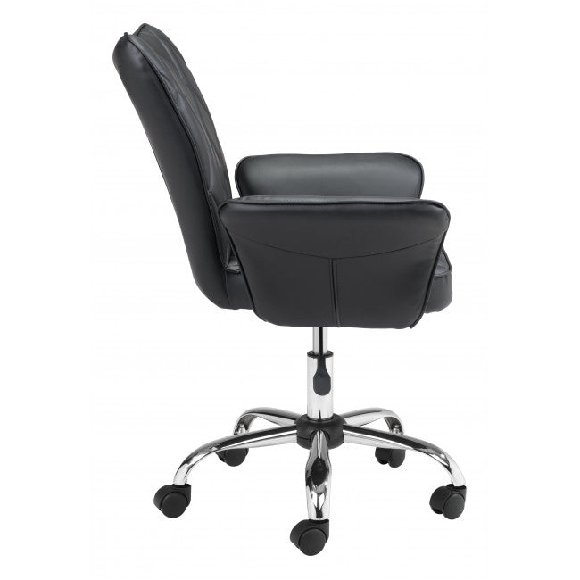 Black Faux Leather Flared Arms Swivel Office Chair