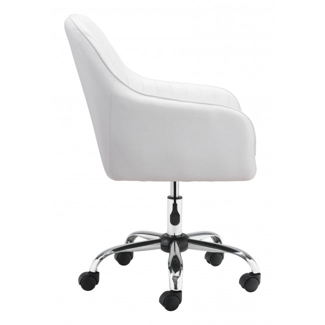 White Faux Leather Upholstered Stylish Office Chair