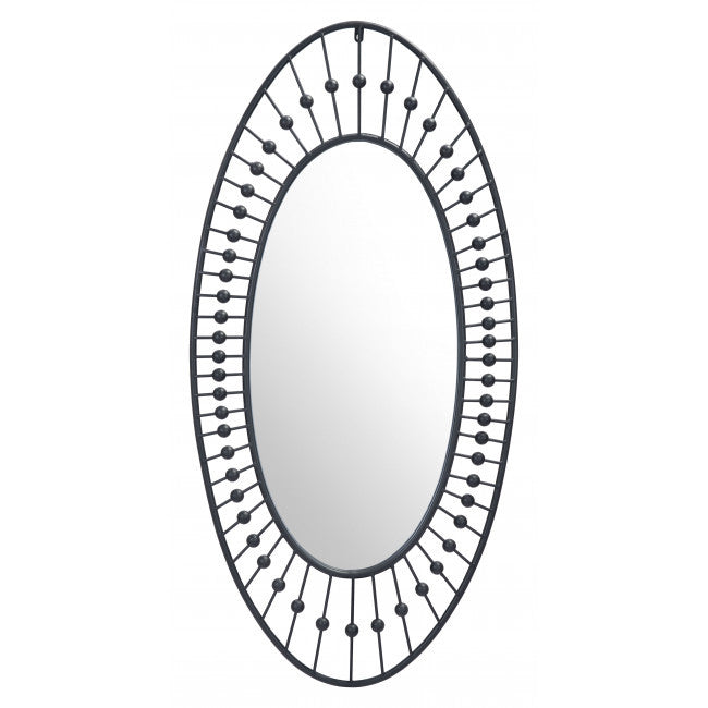 Oval Black Finish Spokes and Beads Wall Mirror