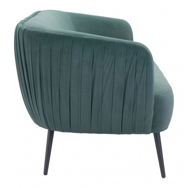 Glam Green Pleated Velvet with Black Sofa