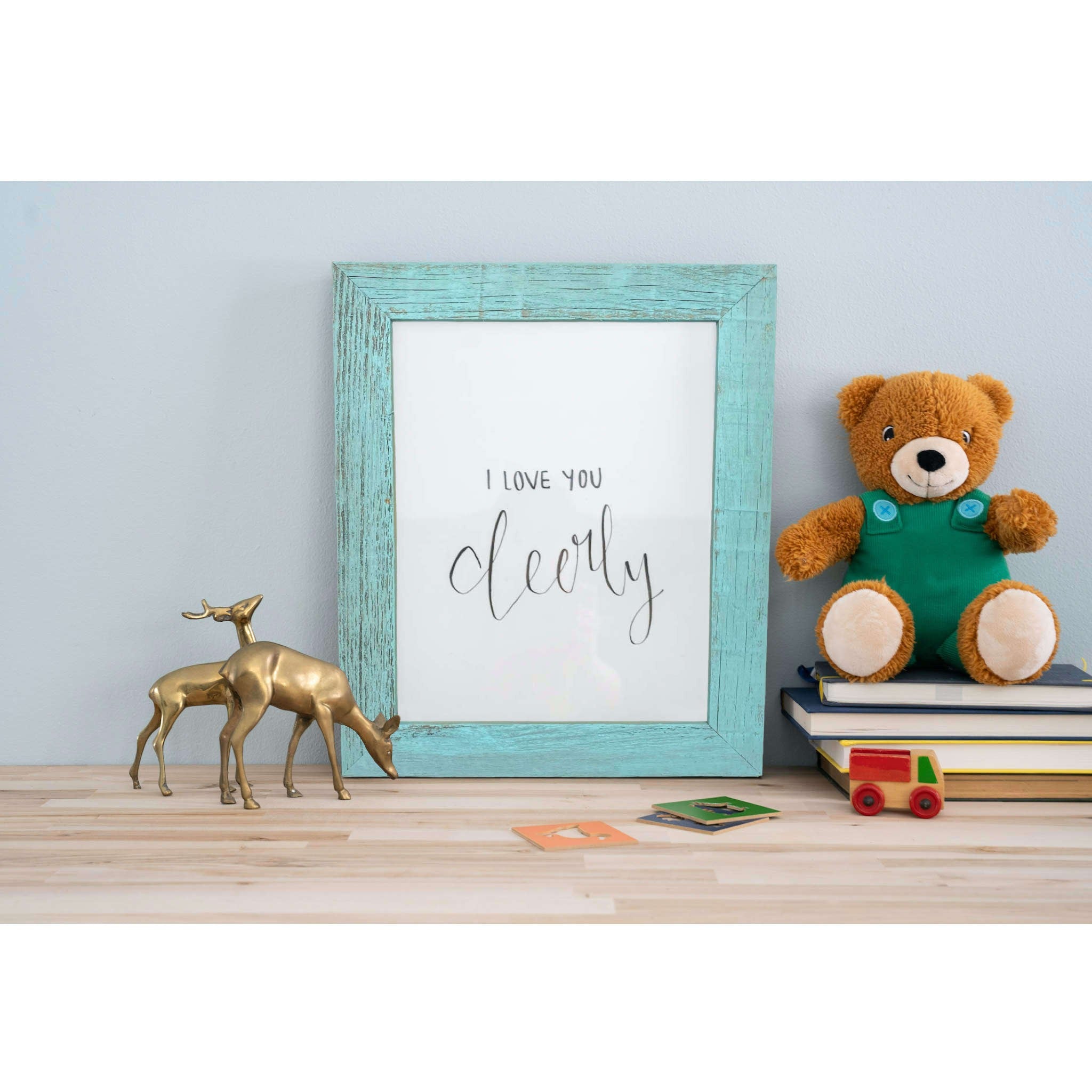 13” x 19” Rustic Farmhouse Light Aqua Blue Wood Frame