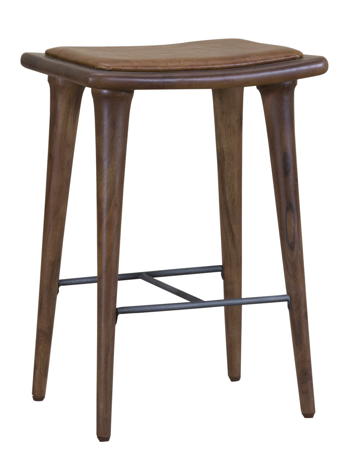 Walnut Finish Leather Counter Stool