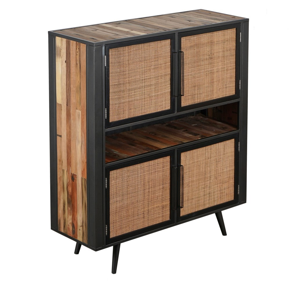 Modern Rustic Natural Rattan Double Decker Accent Cabinet