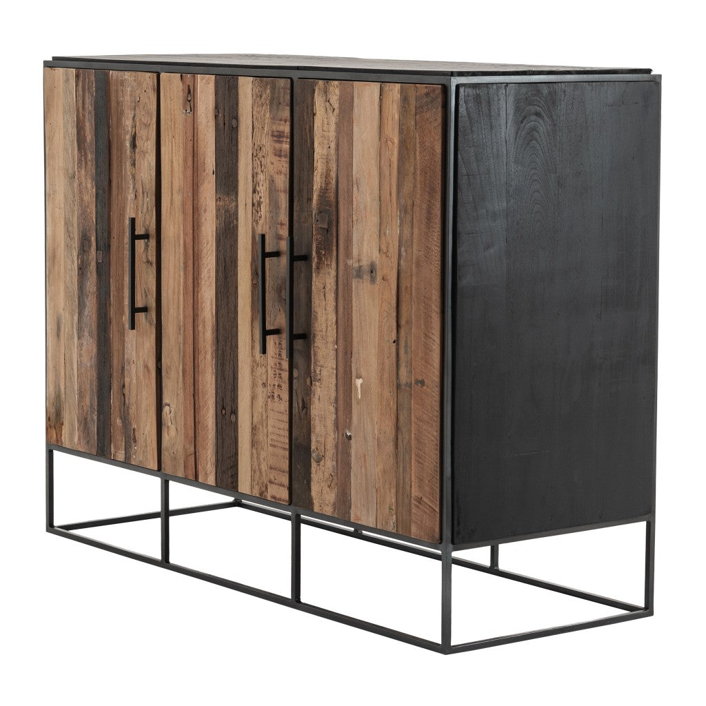 Modern Rustic Black and Natural Three Door Cabinet