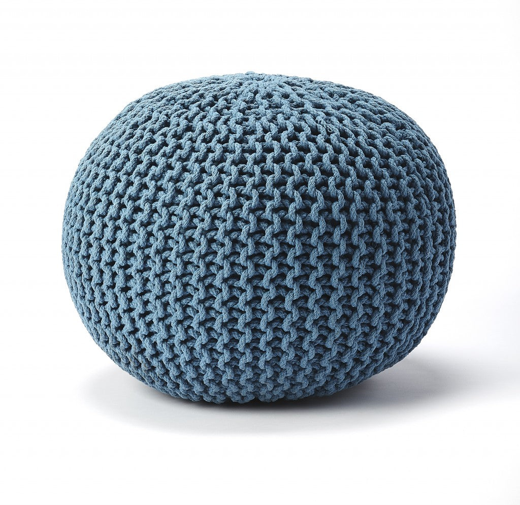 Cool Blue Woven Pouf Ottoman