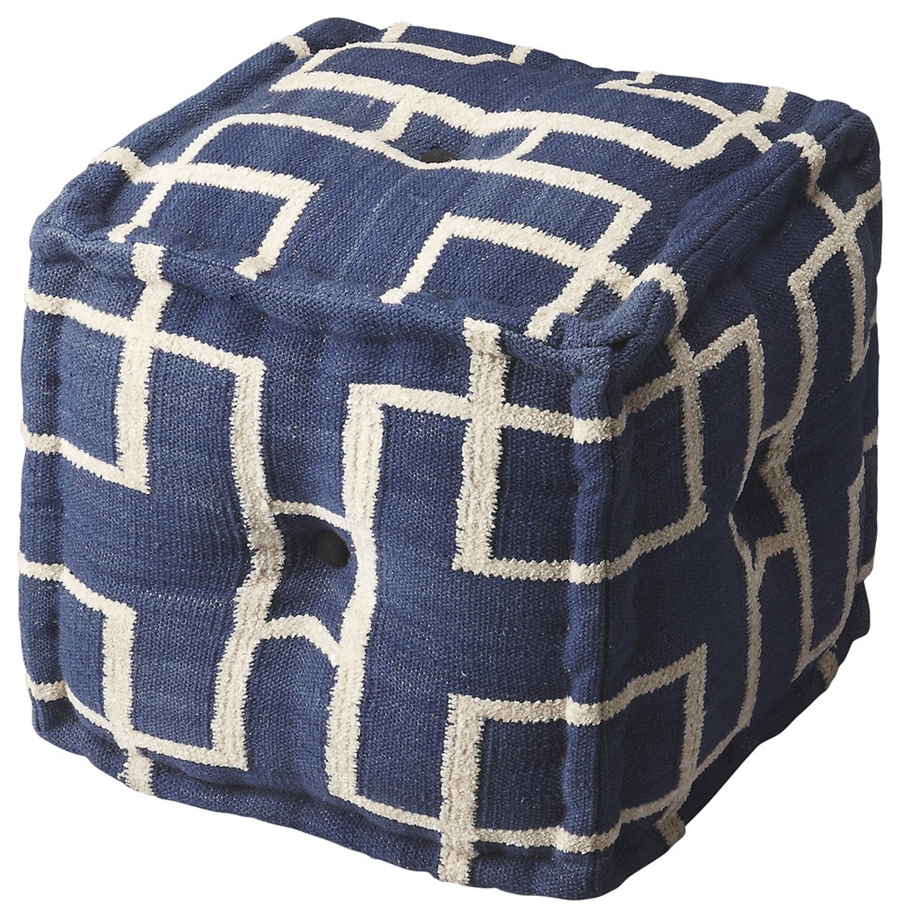 Blue Square Cotton Pouf Ottoman