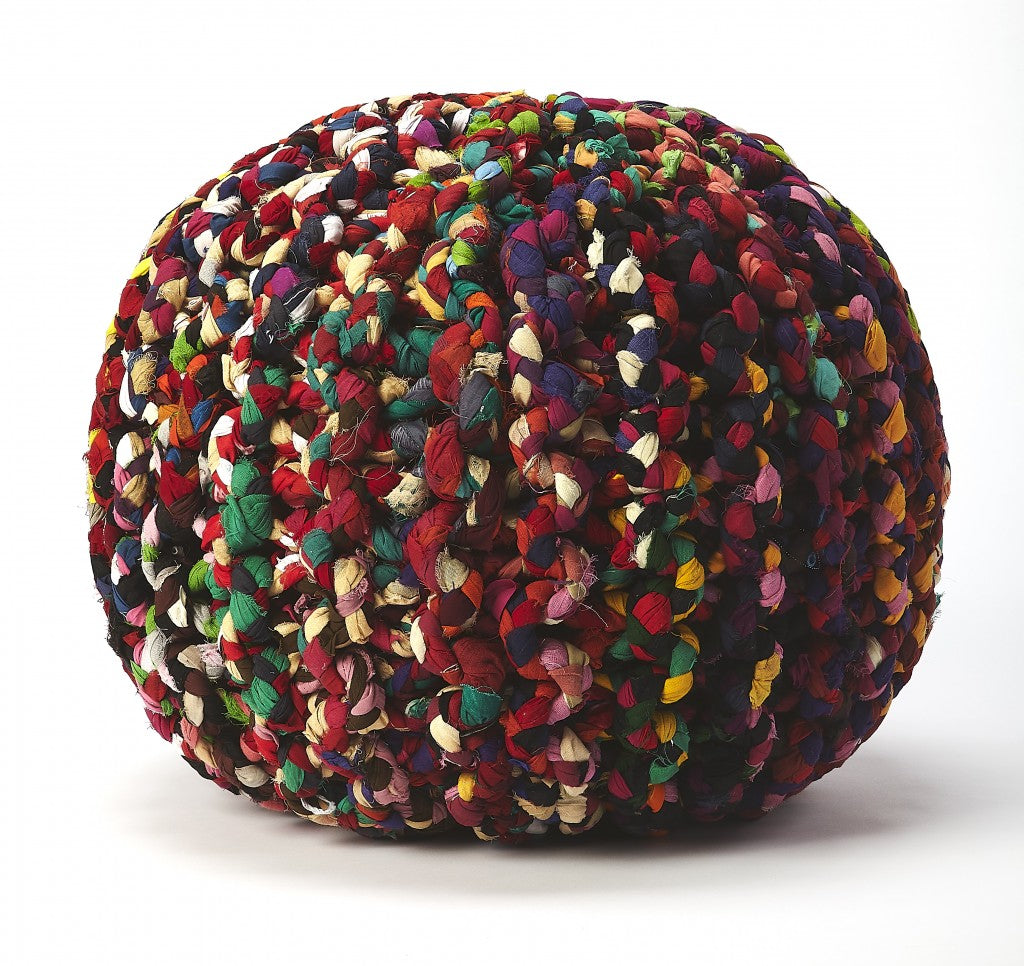 Boho Multi Color Rag Pouf Ottoman