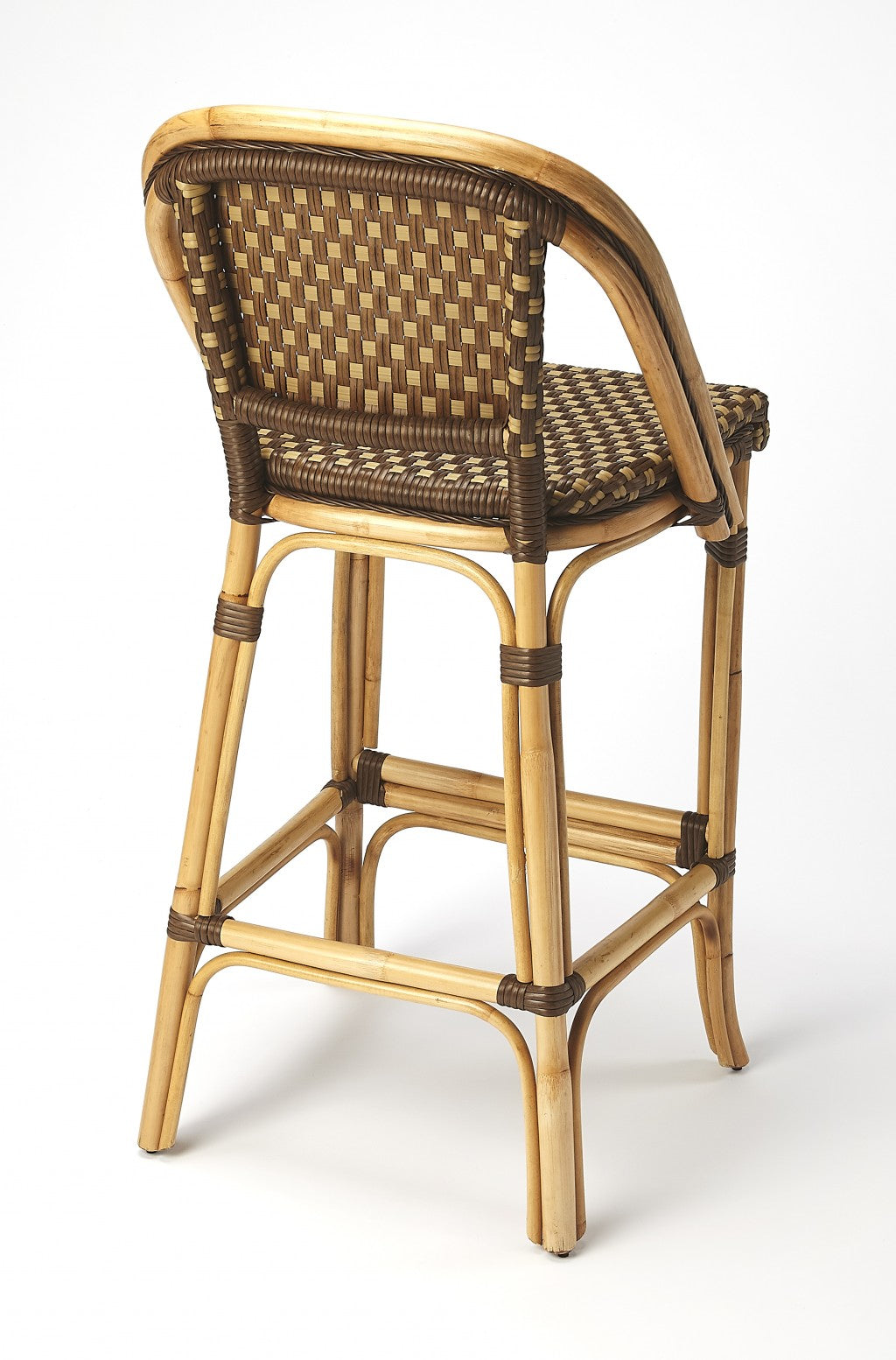 Brown and Beige Rattan Bar Stool