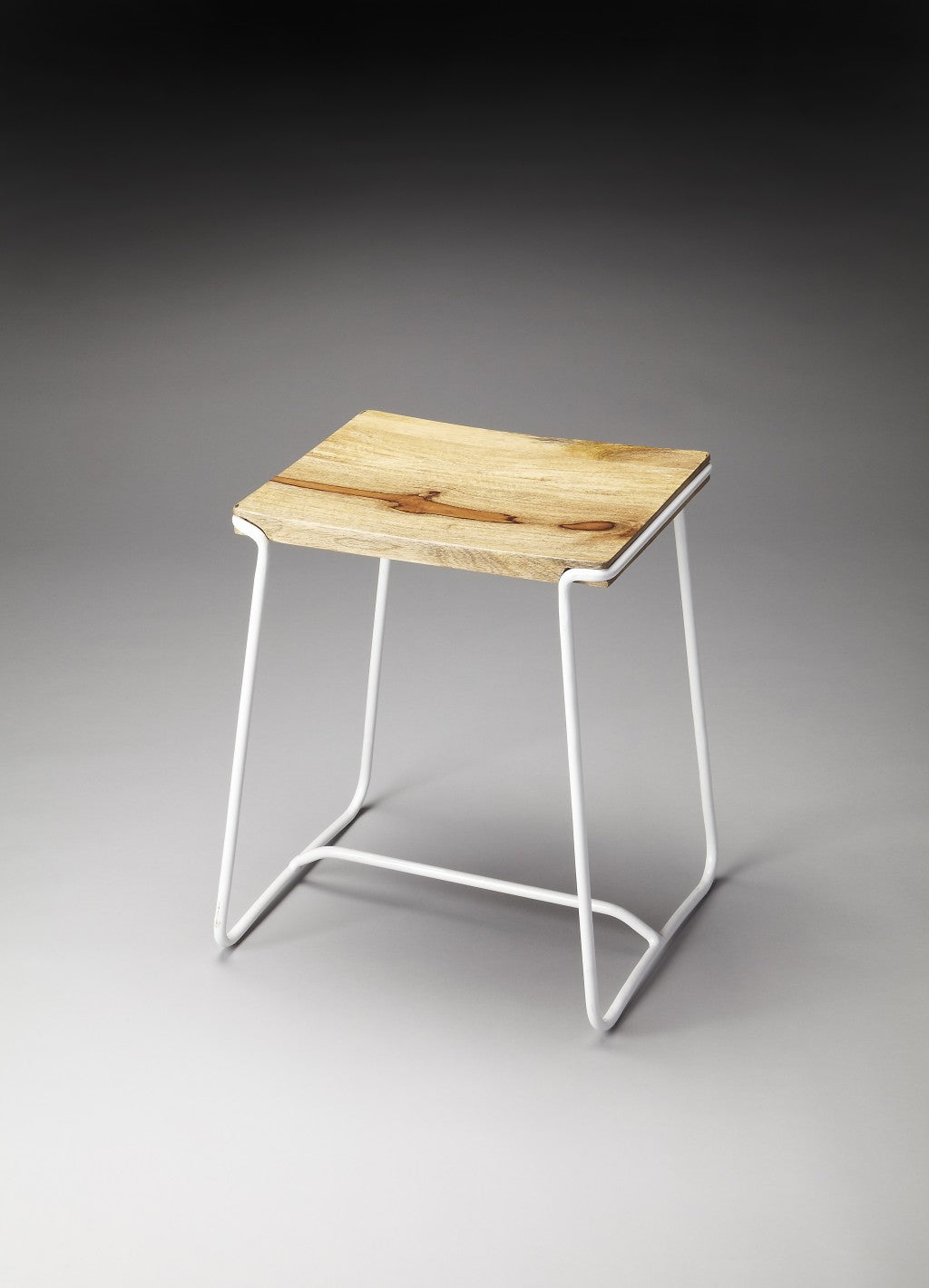 Sleek Wood and White Metal Counter Stool