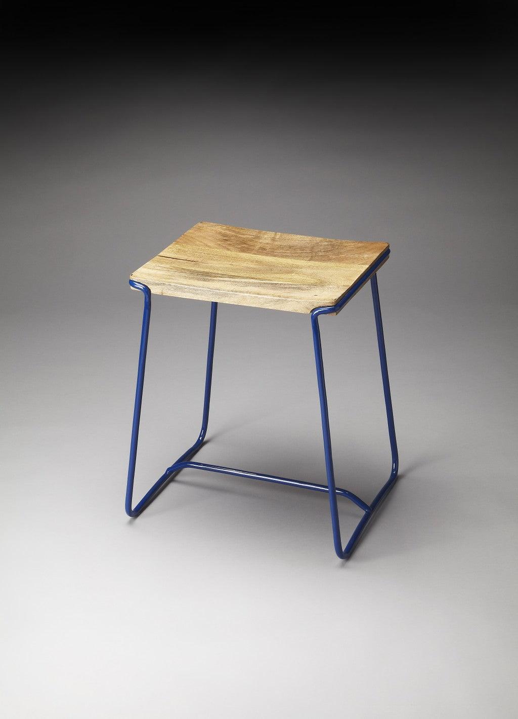 Sleek Wood and Blue Metal Counter Stool