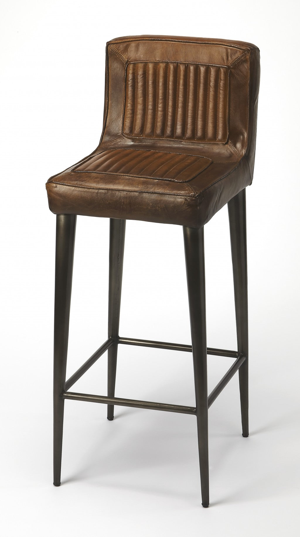 Dark Brown Leather Bar Stool