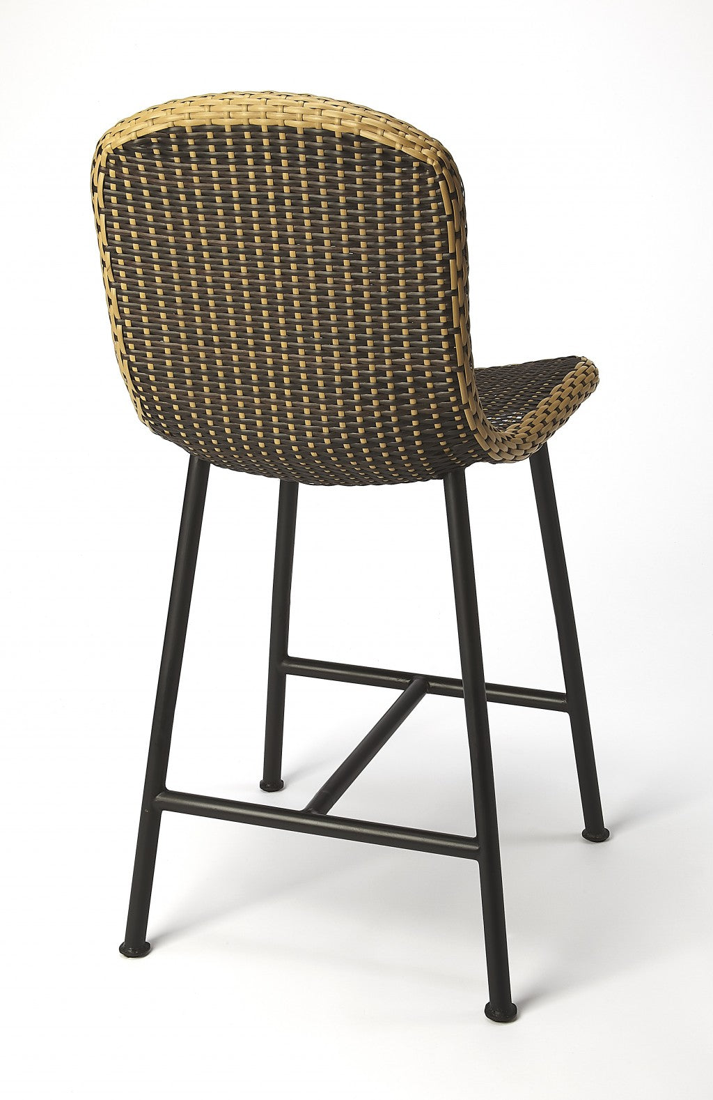 Dark Brown Rattan And Iron Pub Stool