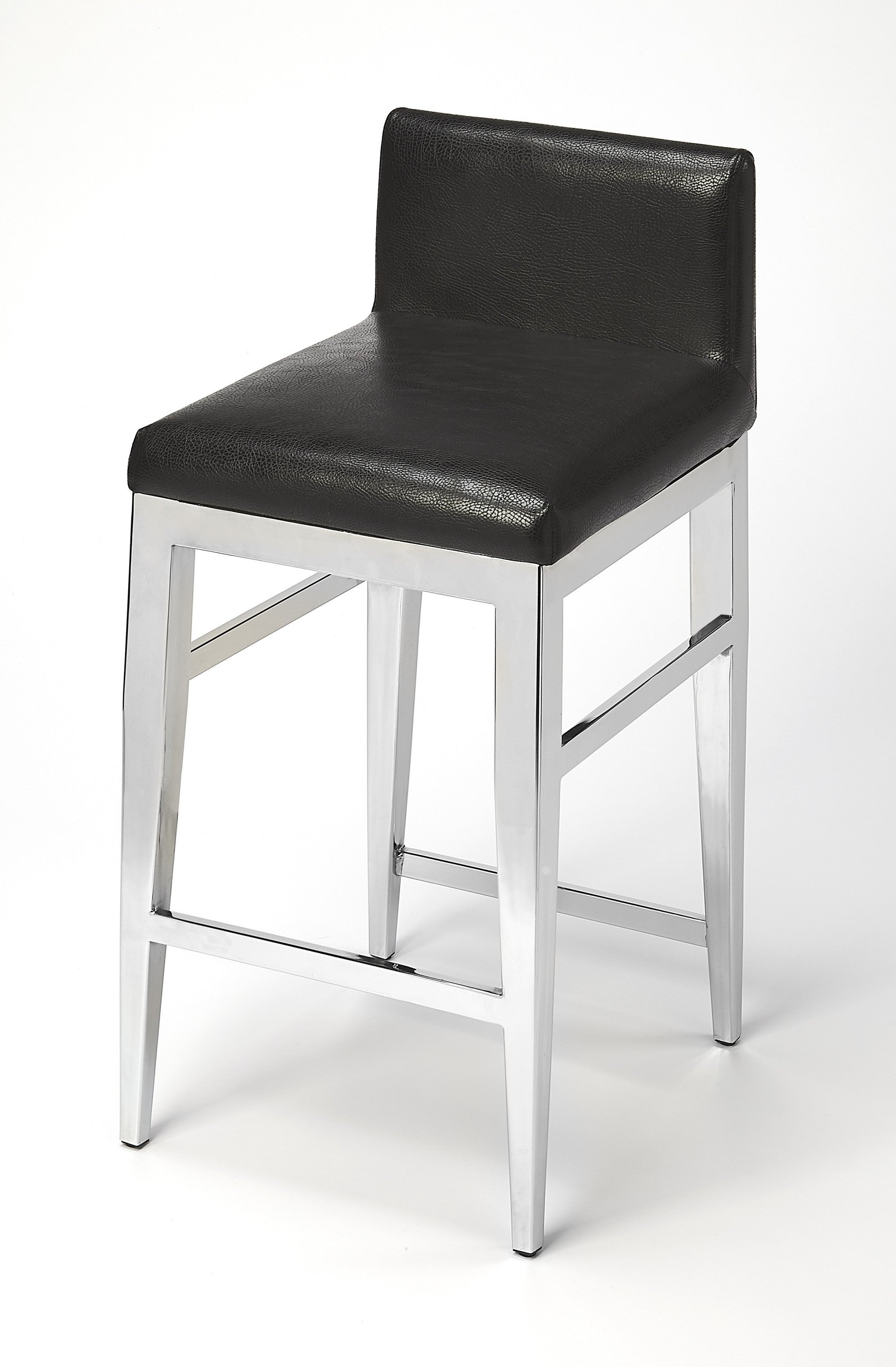 Stainless Steel and Black Faux Leather Counter Stool