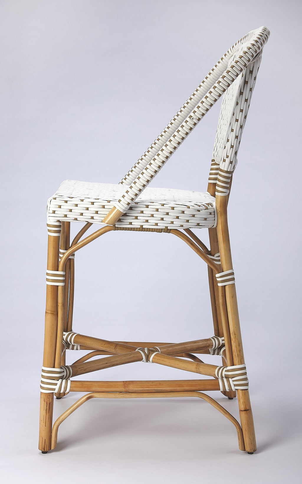 White and Tan Beige Rattan Counter Stool