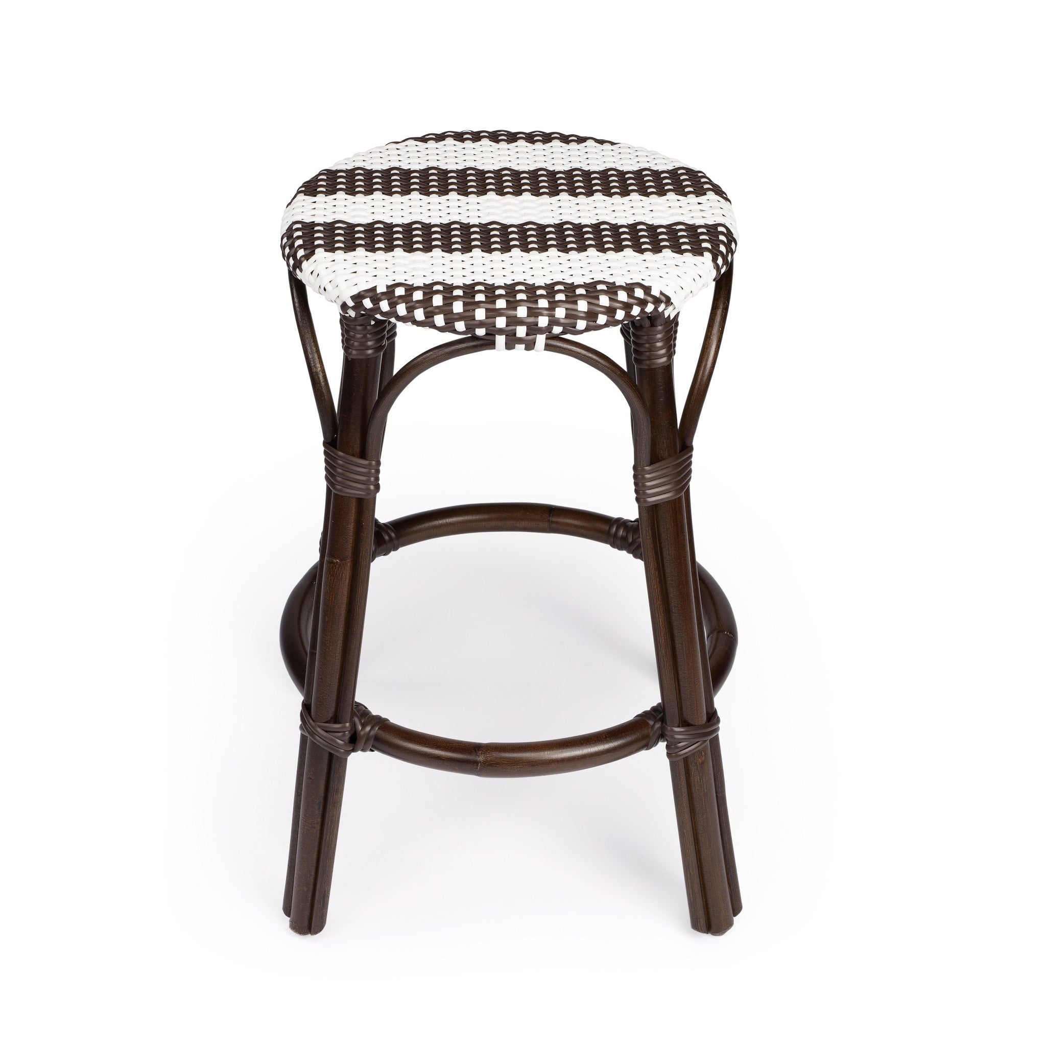 Dark Brown and White Rattan Counter Stool