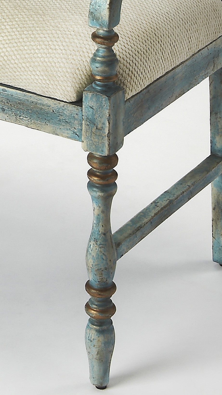 Antiqued Aqua Spindle Back Bench