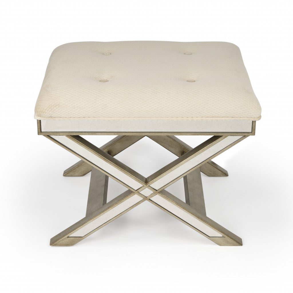 Mirrored X Frame Vanity Stool