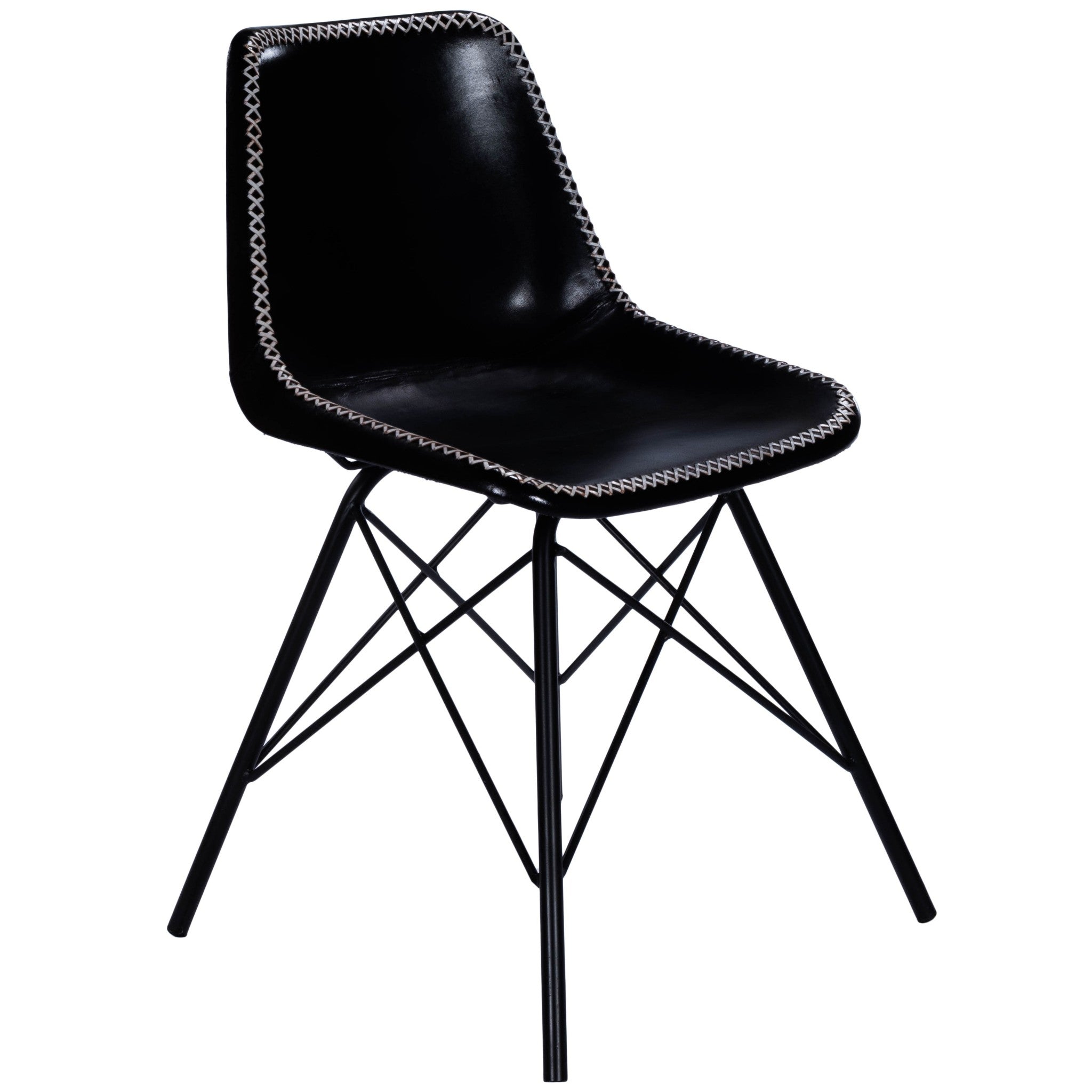 Black Contrast Stitch Leather Dining Chair