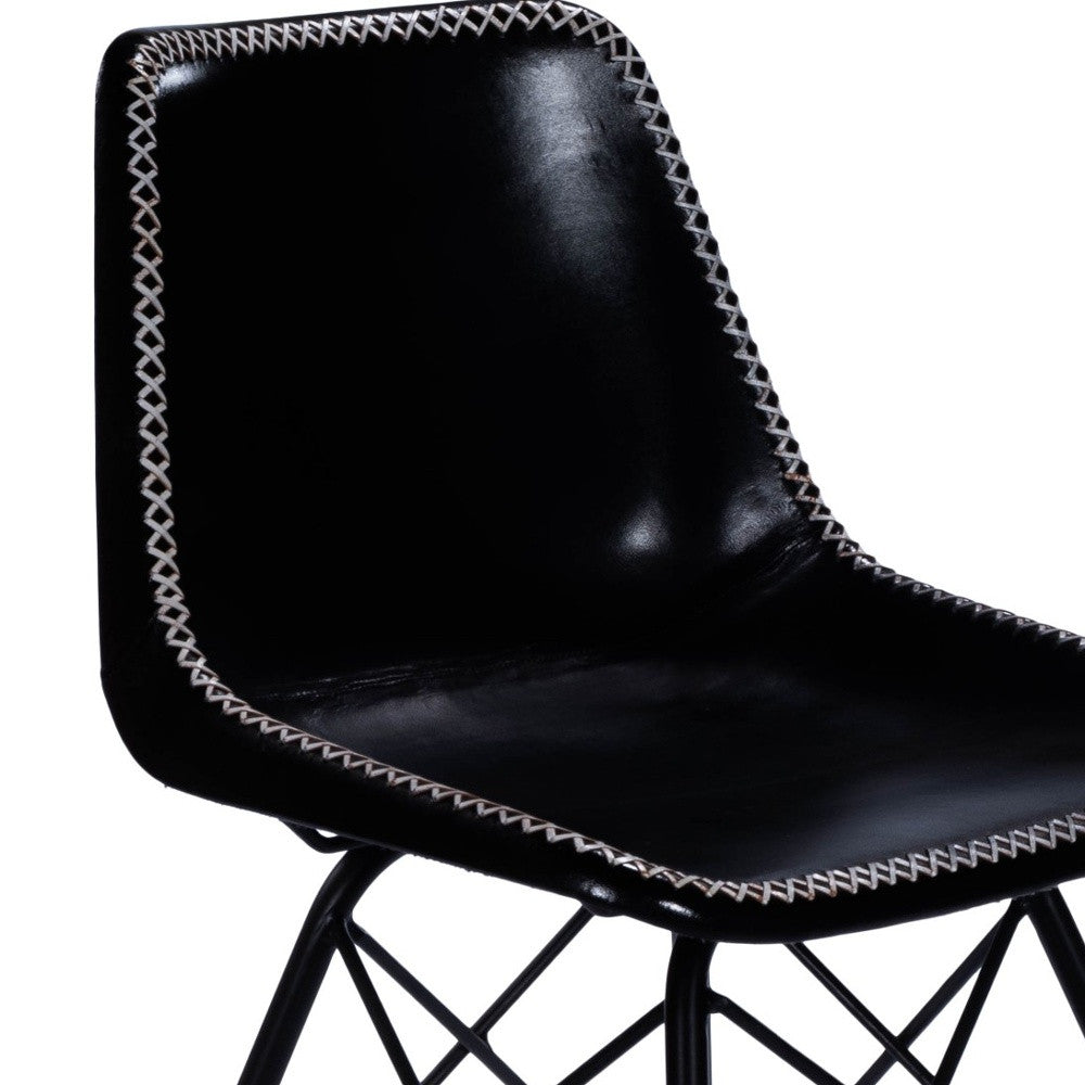 Black Contrast Stitch Leather Dining Chair