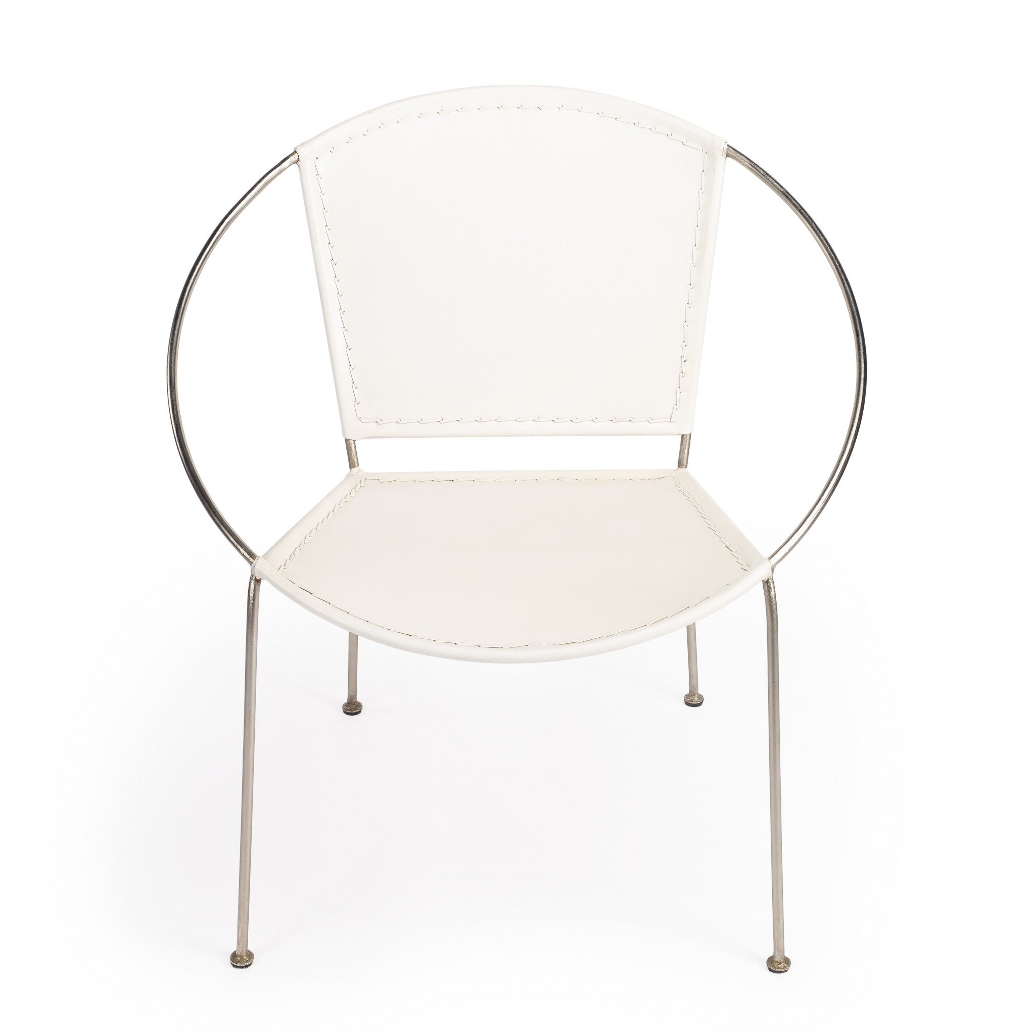 Modern Ring Shape White Leather Accent Chair