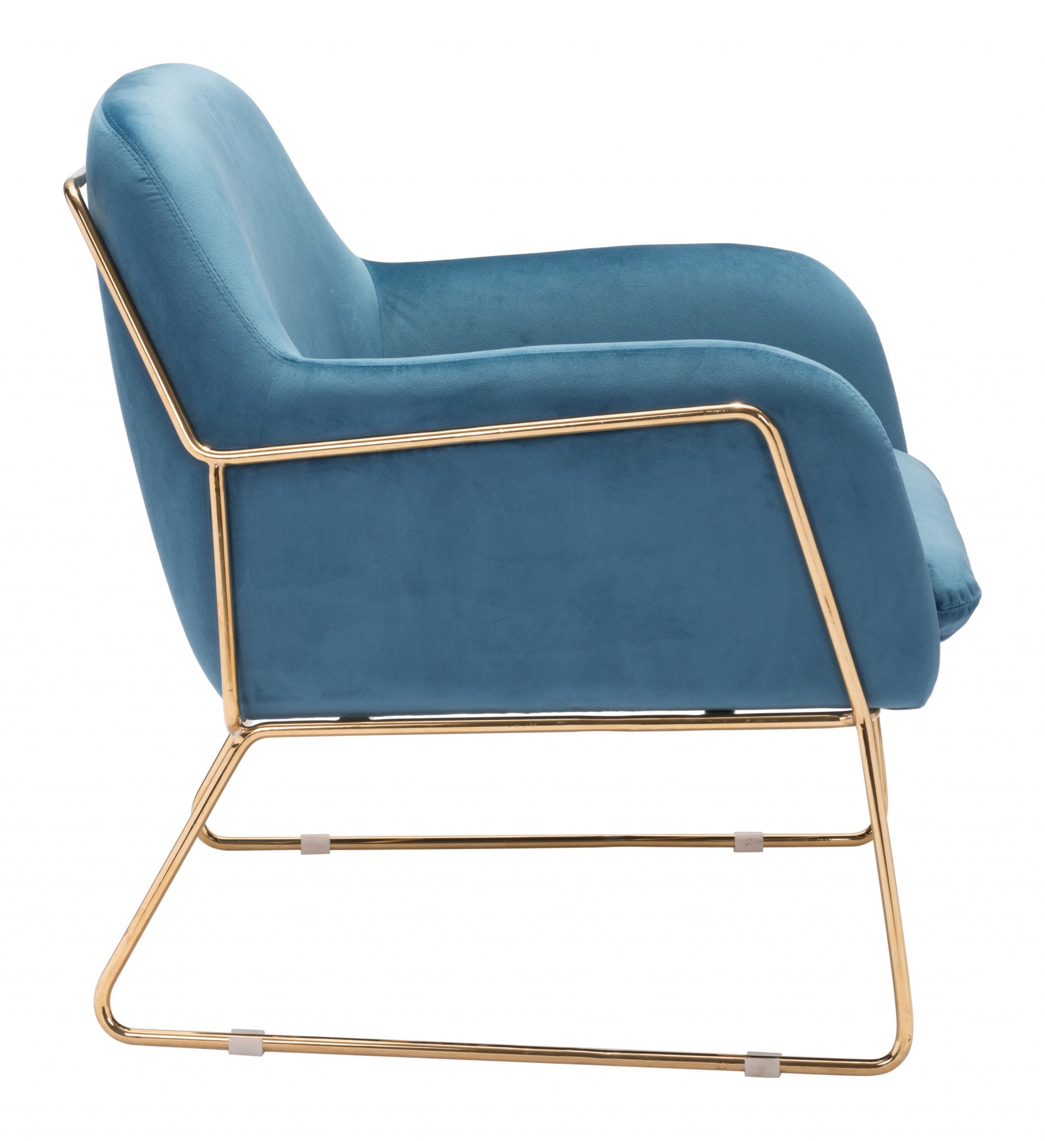 Comfy Square Teal Velvet and Gold Accent Arm Chair