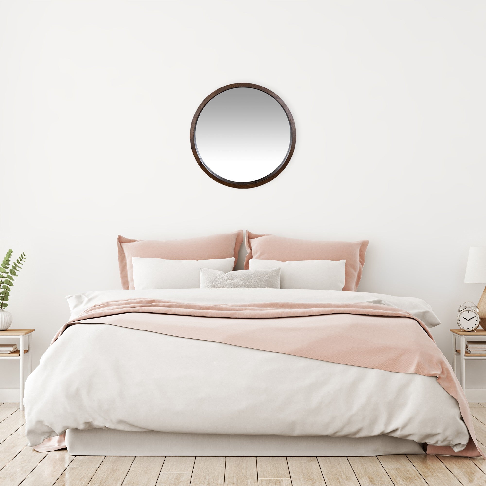 Simple Modern Dark Brown Round Wall Mirror