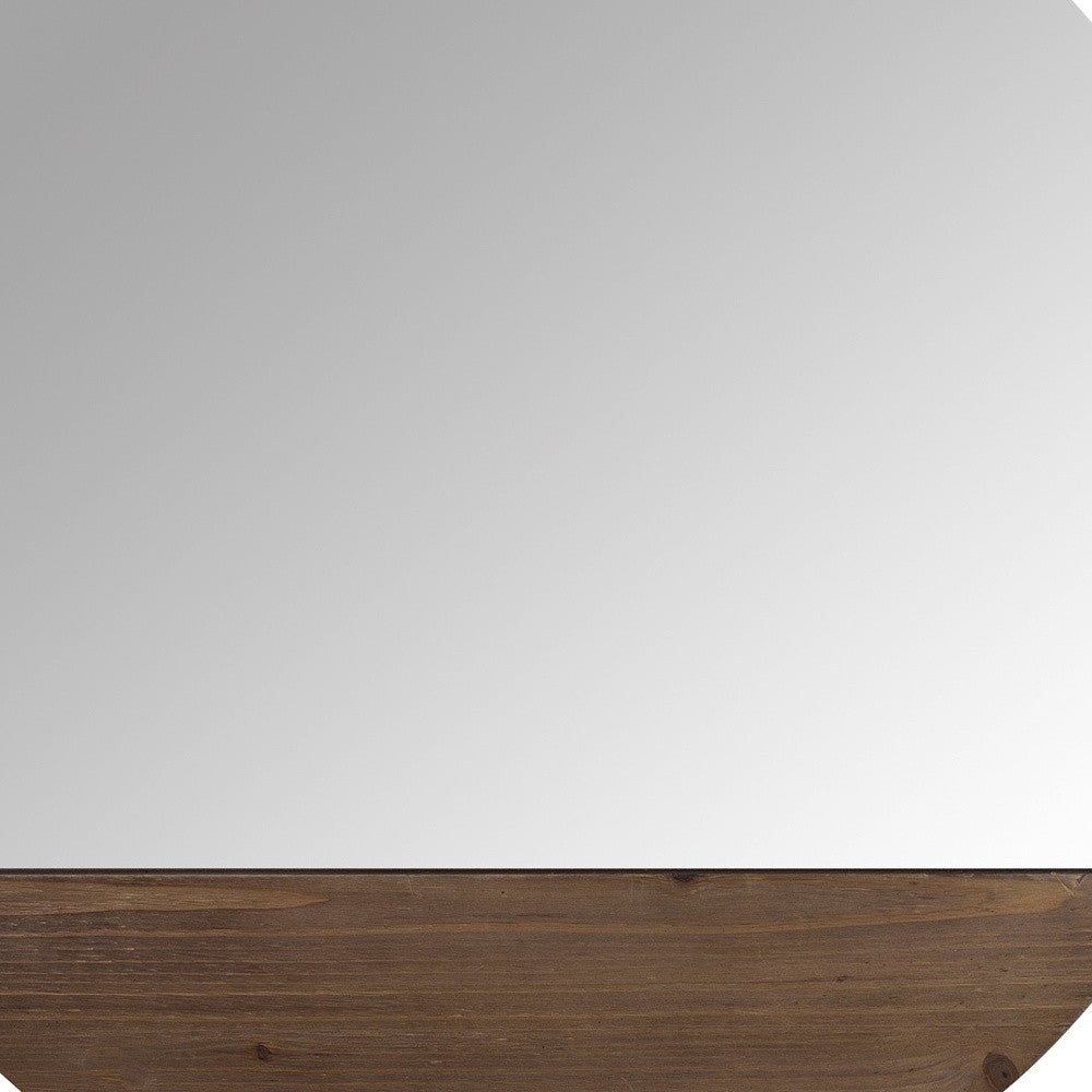 Contemporary Round Wall Mirror with Wooden Detailing