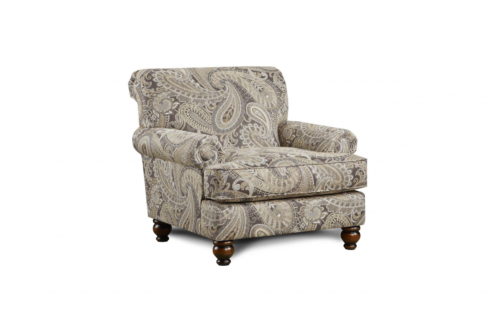 Vintage Beige Paisley Tapestry Cozy Accent Chair