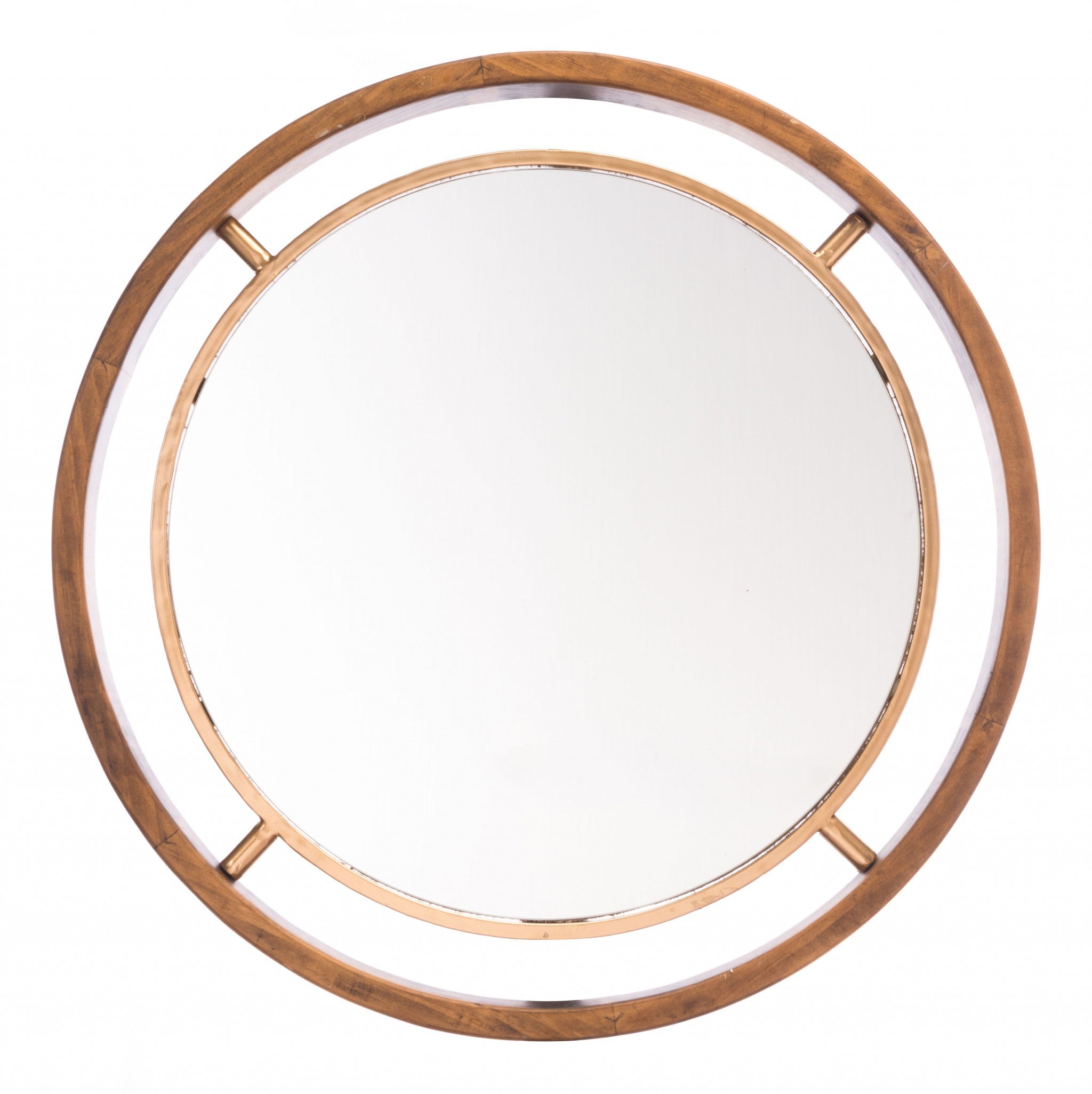 Antiqued Gold Round Wall Mirror