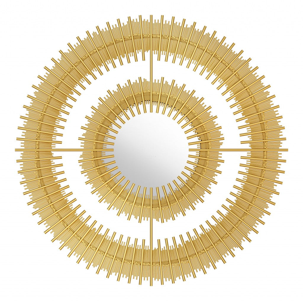 Gold Vertical Pattern Round Mirror