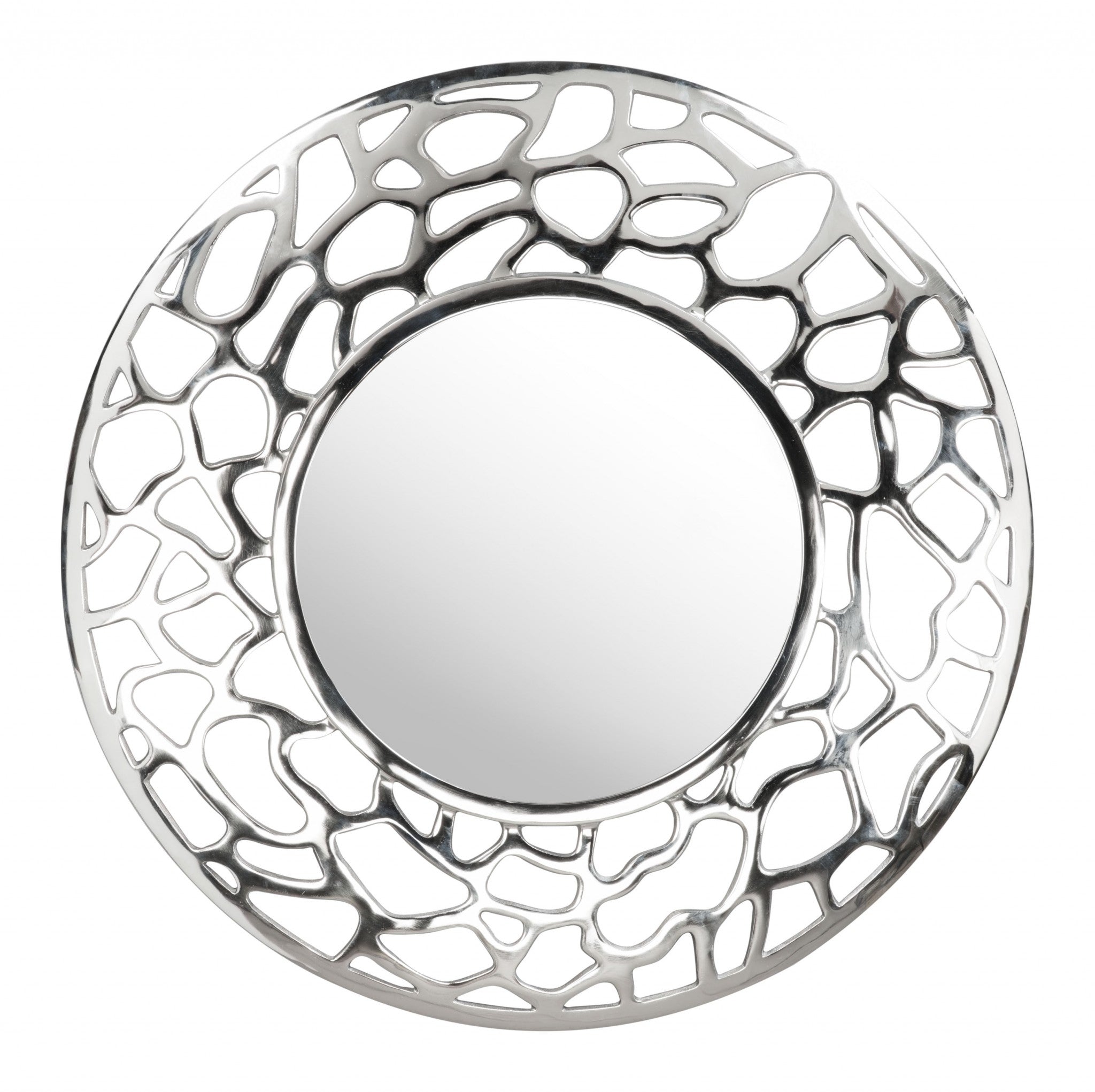 Silver Coral Pattern Round Mirror