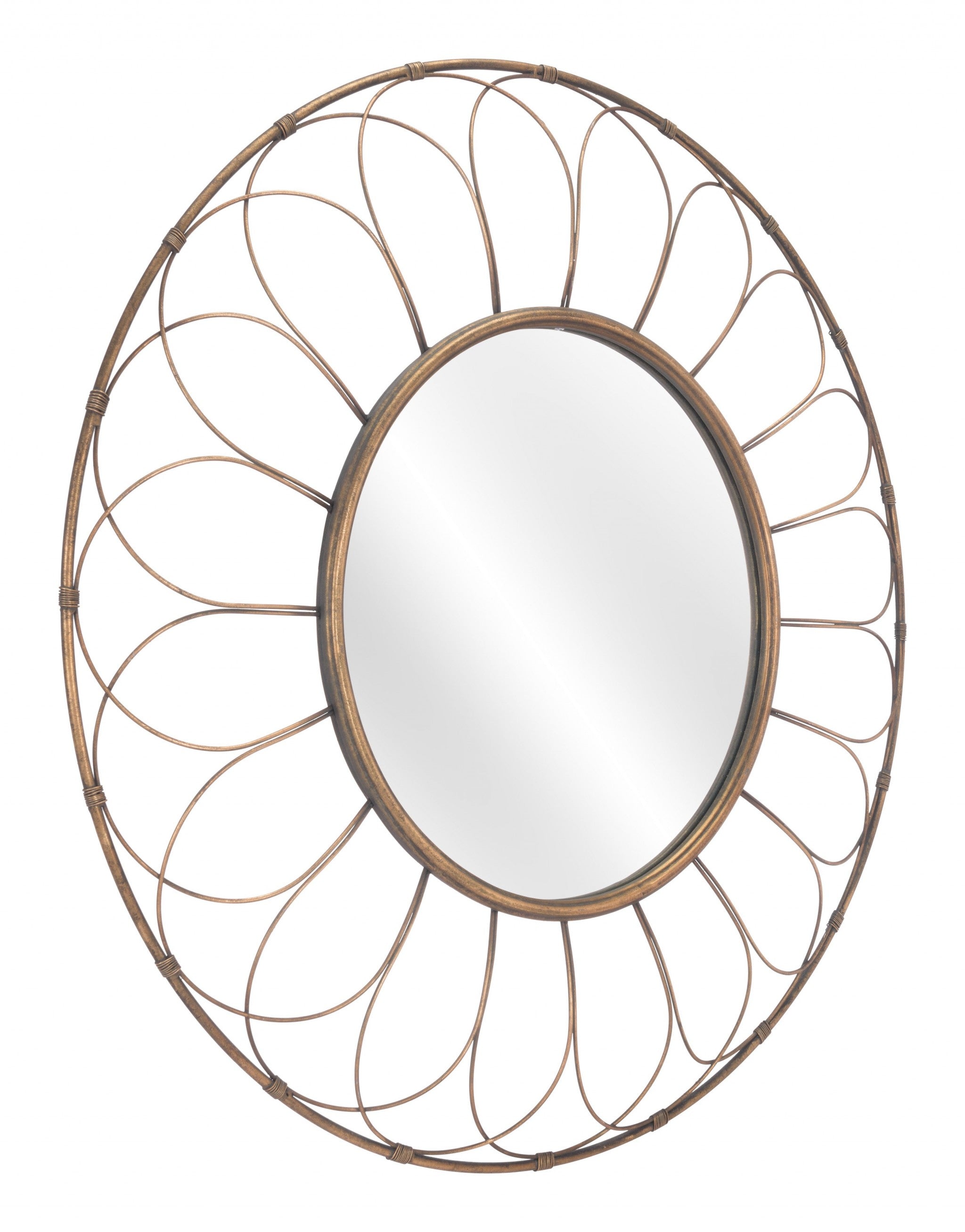 Gold Flower Framed Round Mirror