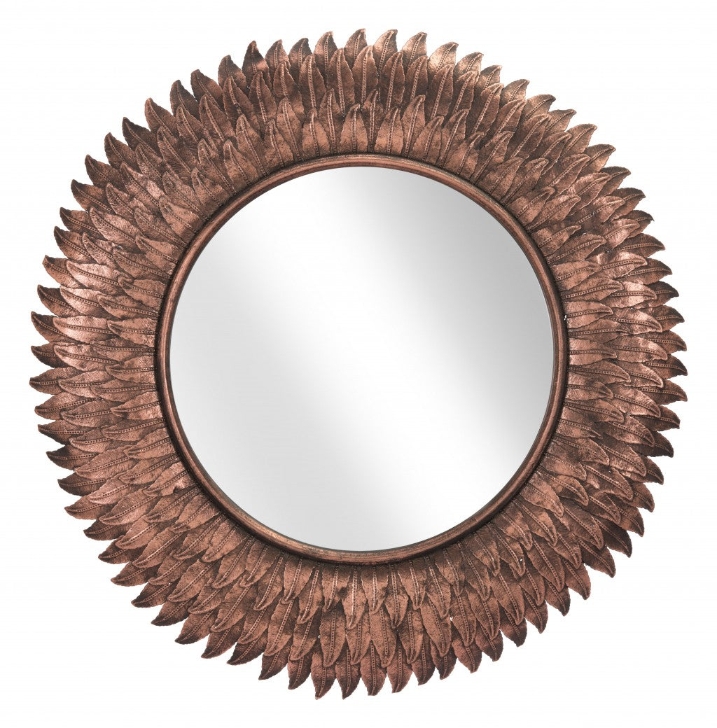 Bronze Leaf Round Mirror