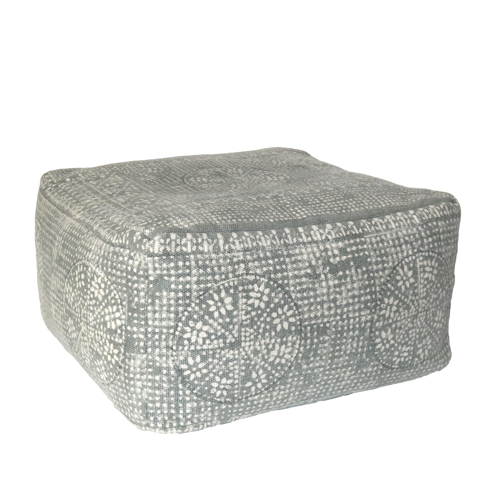 Light Gray Patterned Square Pouf