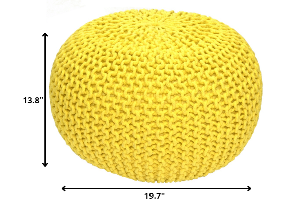 Cotton Zig Zag Knitted Golden Yellow Pouf Ottoman