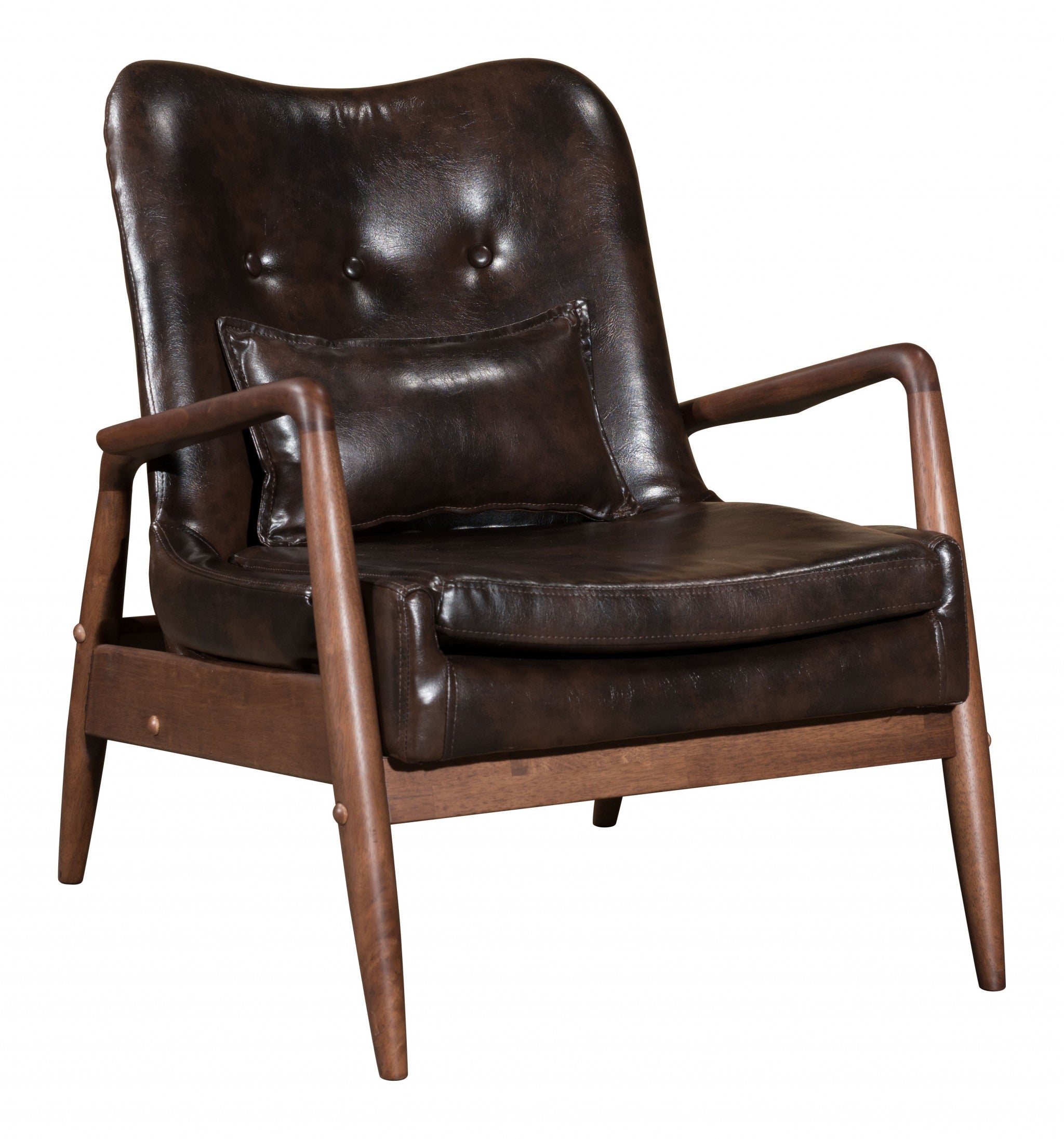 Walnut and Brown Faux Leather Modern Retro Chair and Ottoman Set