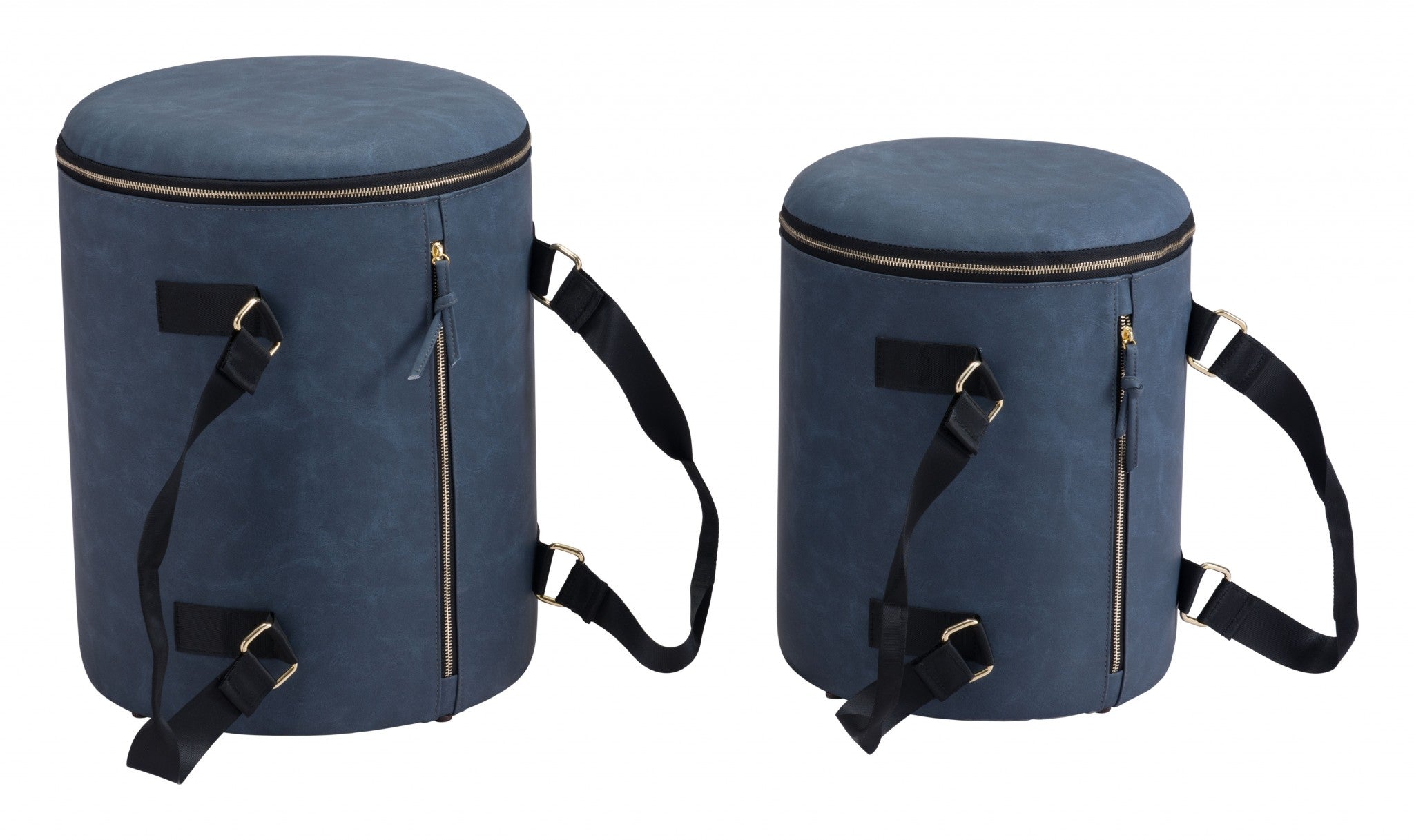 Set of Two Zipper Blue Storage Ottomans