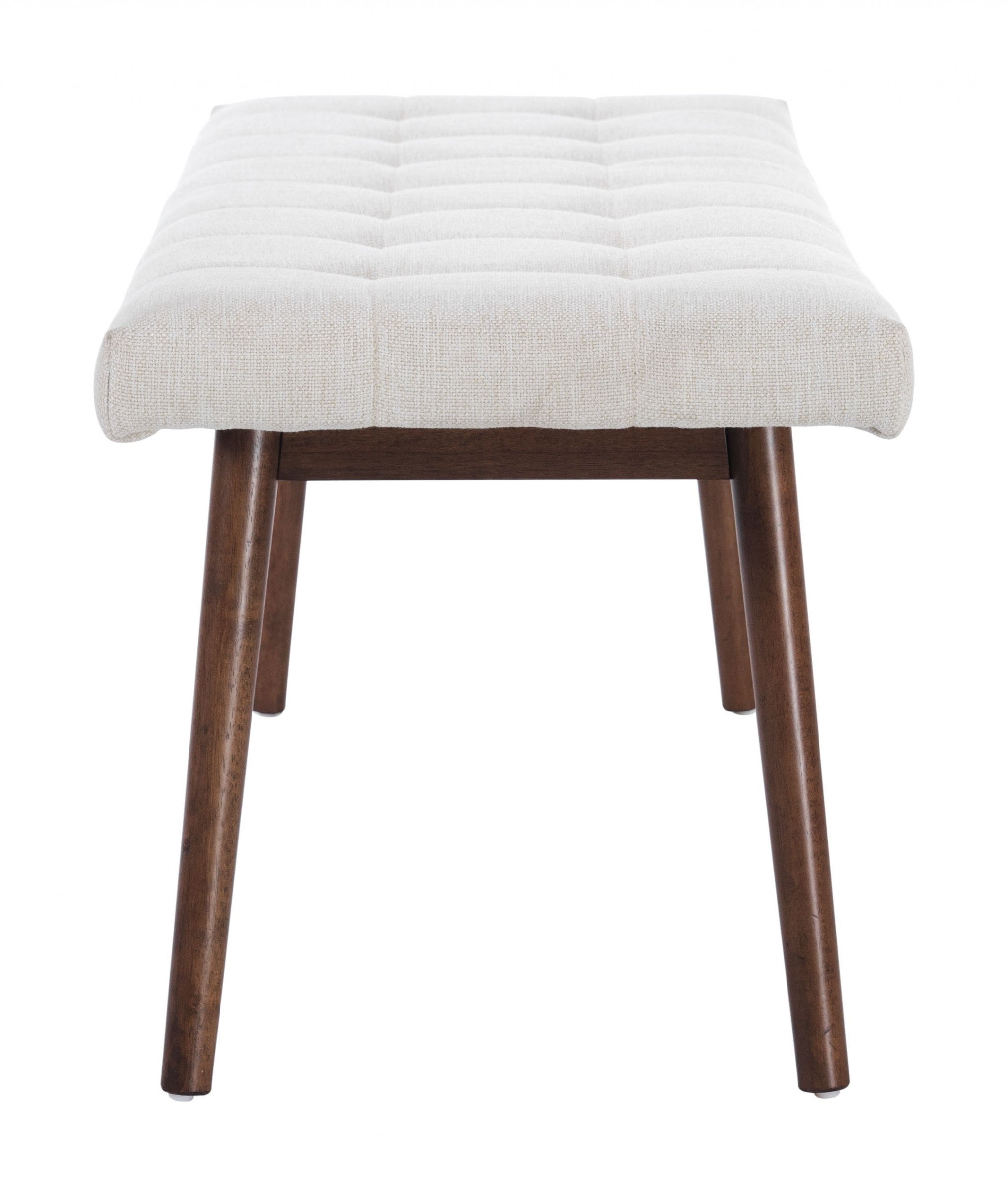 Walnut and Beige Linen Look Modern Retro Bench with Cushion